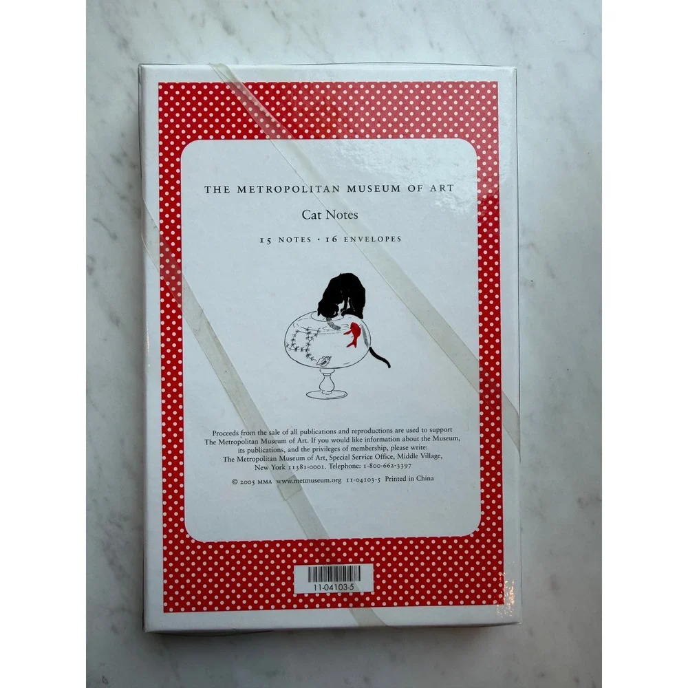 VTG Metropolitan Museum of Art Cat Note Cards  Red White Polka Dot Stationery